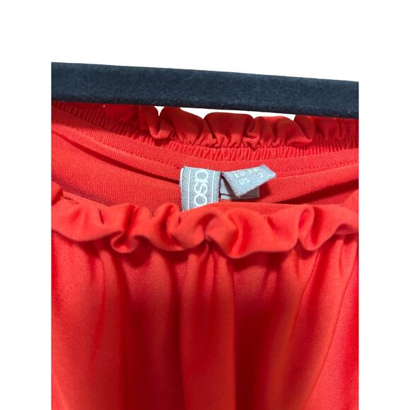 ASOS Red Off Shoulder Ruffle Peasant Top Size 2 Boho Blouse - Picture 7 of 8